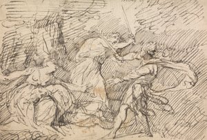 Two Men Fighting Before a Woman